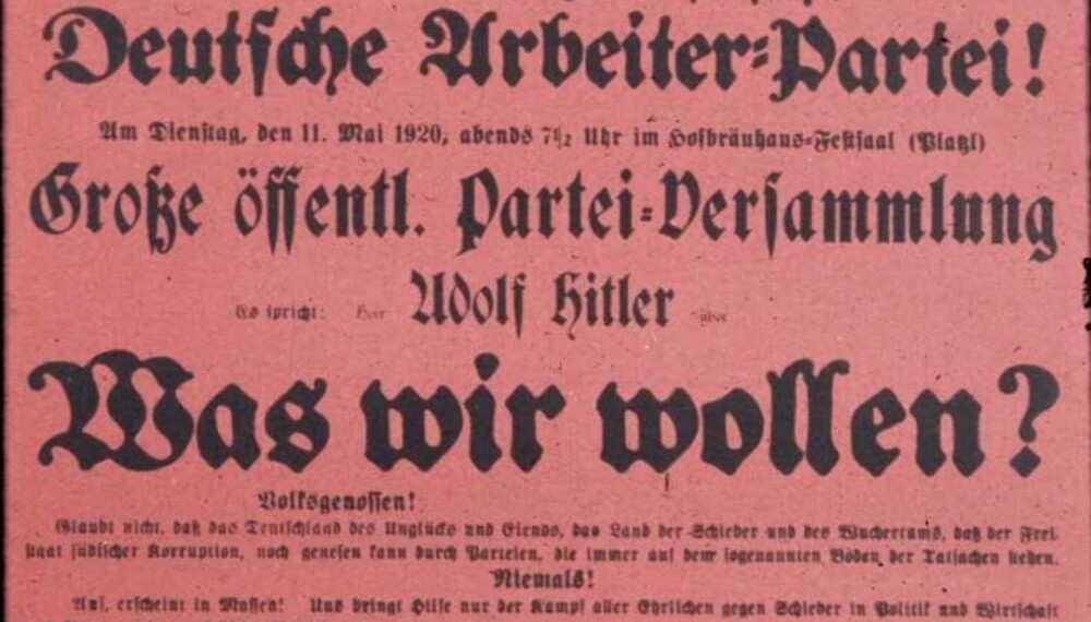 Løpeseddel for en av Hitlers mange taler. Løpeseddel for en av Hitlers mange taler.