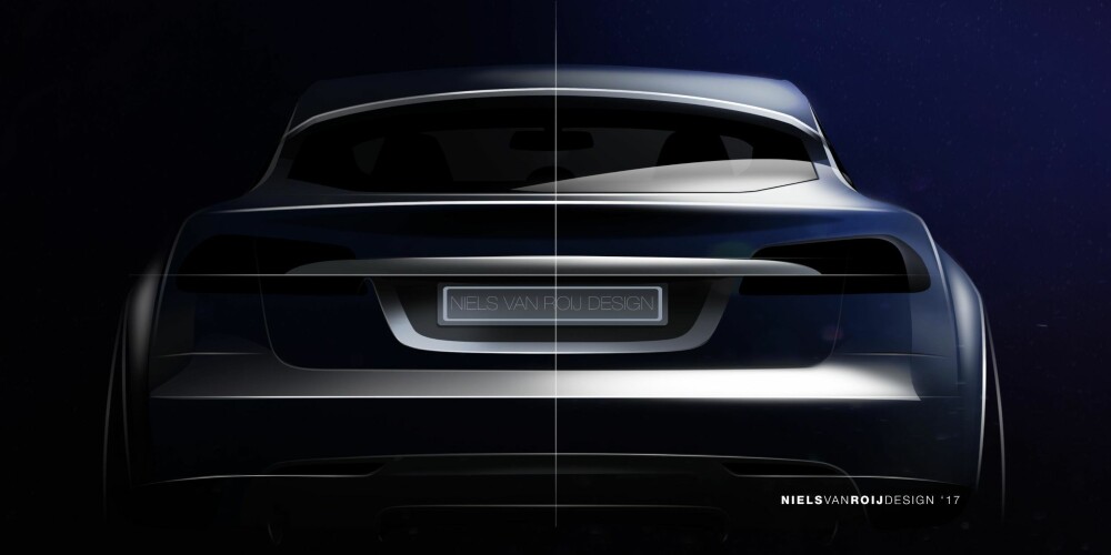 TESLA MODEL S-HOOTING BRAKE: Slik ser bildesigneren Niels van Roij for seg at en stasjonvogn bygget på Tesla Model S kan se ut. TESLA MODEL S-HOOTING BRAKE: Slik ser bildesigneren Niels van Roij for seg at en stasjonvogn bygget på Tesla Model S kan se ut.