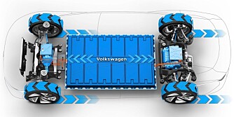 Bilen er bygget på VWs nye elektriske plattform, kalt MEB. Den skal danne utgangspunkt for svært mange biler i årene som kommer. Bilen er bygget på VWs nye elektriske plattform, kalt MEB. Den skal danne utgangspunkt for svært mange biler i årene som kommer.
