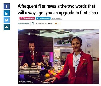TVILSOMT TIPS: SAS' opplyser at de ikke er helt overbevist om forfatter Tilly Bagshawes tips om hvordan man best blir oppgradert på en flytur, TVILSOMT TIPS: SAS' opplyser at de ikke er helt overbevist om forfatter Tilly Bagshawes tips om hvordan man best blir oppgradert på en flytur,