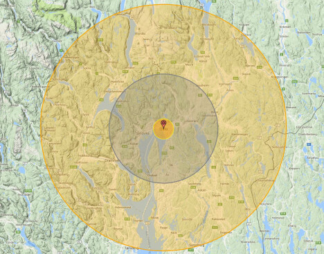 <b>UTSLETTELSE: </b>Effekten av en 100 megatonns atombombe over Oslo. Alt innenfor de to innerste sirklene vil bli ødelagt. Tredjegrads forbrenninger vil oppstå innenfor den ytre. I tillegg kommer virkningen av en megatsunami og dødelig radioaktivitet over store områder.
Illustrasjon: Nukemap <b>UTSLETTELSE: </b>Effekten av en 100 megatonns atombombe over Oslo. Alt innenfor de to innerste sirklene vil bli ødelagt. Tredjegrads forbrenninger vil oppstå innenfor den ytre. I tillegg kommer virkningen av en megatsunami og dødelig radioaktivitet over store områder.
Illustrasjon: Nukemap