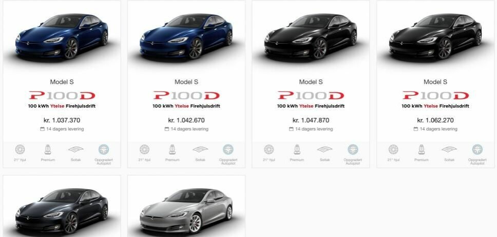 Dette er noen av bilene Tesla lover to ukers leveringstid på akkurat nå. Dette er noen av bilene Tesla lover to ukers leveringstid på akkurat nå.