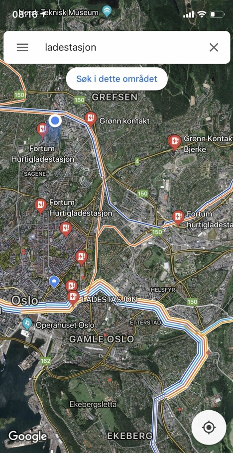 <b>GOOGLE MAPS: </b>Her er oversikten over ladestasjoner Google Maps gir i skrivende stund. <b>GOOGLE MAPS: </b>Her er oversikten over ladestasjoner Google Maps gir i skrivende stund.