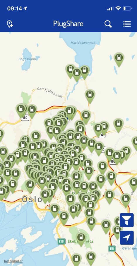 <b>PLUGSHARE:</b> Oversikten i PlugShare viser at det egentlig finnes en god del flere stasjoner tilgjengelig ... <b>PLUGSHARE:</b> Oversikten i PlugShare viser at det egentlig finnes en god del flere stasjoner tilgjengelig ...