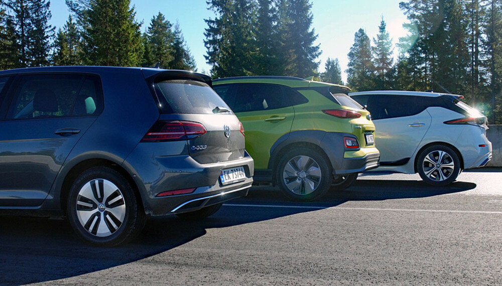 <b>BESTSELGERE: </b>VW e-Golf, Hyundai Kona og Nissan Leaf er eksempler på folkelige elbil-bestselgere her til lands. <b>BESTSELGERE: </b>VW e-Golf, Hyundai Kona og Nissan Leaf er eksempler på folkelige elbil-bestselgere her til lands.