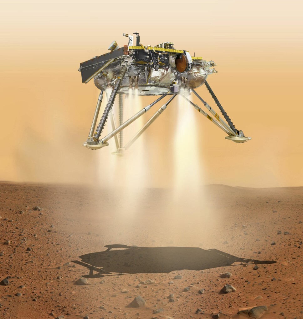 <b>THRUSTERE:</b> Ved hjelp av bremserakettene landet sonden trygt på Mars' overflate. Dette gjorde datamaskinene selv, basert på programmering foretatt på jorden. <b>THRUSTERE:</b> Ved hjelp av bremserakettene landet sonden trygt på Mars' overflate. Dette gjorde datamaskinene selv, basert på programmering foretatt på jorden.