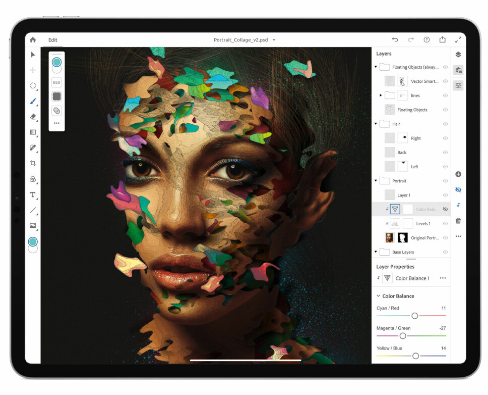 <b>KRAFTIG MASKIN:</b> At fullversjonen av Photoshop kan kjøres på iPad Pro demonstrerer hvilket beist av en maskin nettbrettet er. Appen er imidlertid ikke lansert til iOS ennå, som samtidig demonstrerer hvorfor mange ikke vil kunne benytte nettbrettet som eneste jobbmaskin - programvaren du trenger finnes ikke. <b>KRAFTIG MASKIN:</b> At fullversjonen av Photoshop kan kjøres på iPad Pro demonstrerer hvilket beist av en maskin nettbrettet er. Appen er imidlertid ikke lansert til iOS ennå, som samtidig demonstrerer hvorfor mange ikke vil kunne benytte nettbrettet som eneste jobbmaskin - programvaren du trenger finnes ikke.
