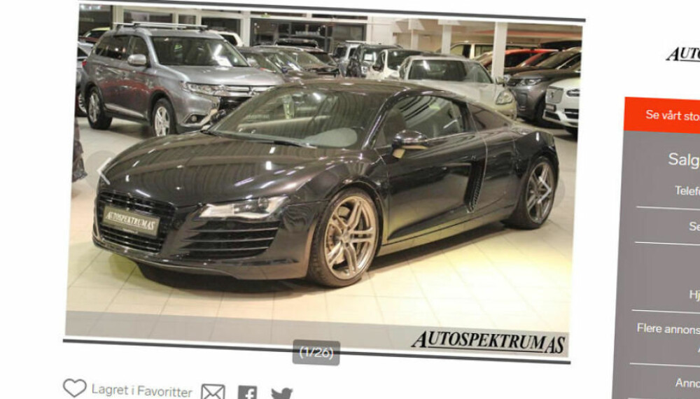 FINN: Audi R8 til litt over 600.000 kroner. Da begynner det å bli oppnåelig for ganske mange ... FINN: Audi R8 til litt over 600.000 kroner. Da begynner det å bli oppnåelig for ganske mange ...