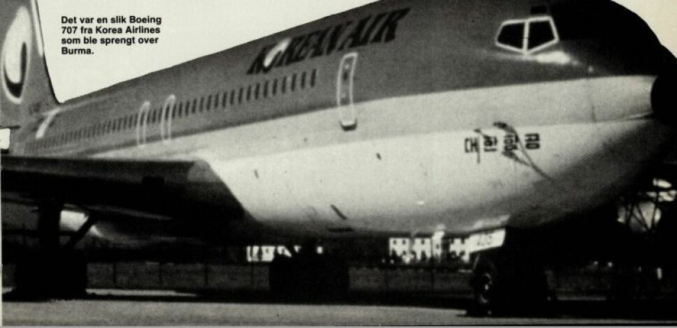 <b>SPRENGT:</b> Det var en Boeing 707 fra Korean Airlines som ble sprengt over Burma. <b>SPRENGT:</b> Det var en Boeing 707 fra Korean Airlines som ble sprengt over Burma.