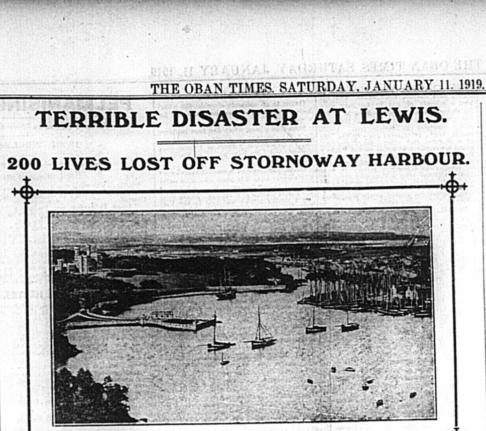 TRAGEDIEN: Faksimile fra The Oban Times, lørdag 2. januar 1919 TRAGEDIEN: Faksimile fra The Oban Times, lørdag 2. januar 1919