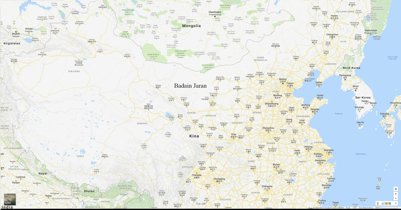 <b>ØRKEN: </b>Badain Jaran-ørkenen ligger helt nord i Kina, opp mot Mongolia. <b>ØRKEN: </b>Badain Jaran-ørkenen ligger helt nord i Kina, opp mot Mongolia.