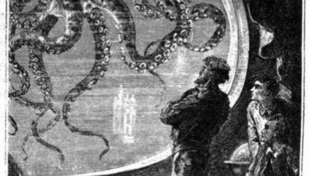 FABELDYR: Jules Vernes berømte kaptein Nemo møter på en kjempeblekksprut i «En verdensomseiling under havet». Verne ble inspirert av diktet «The Kraken». FABELDYR: Jules Vernes berømte kaptein Nemo møter på en kjempeblekksprut i «En verdensomseiling under havet». Verne ble inspirert av diktet «The Kraken».