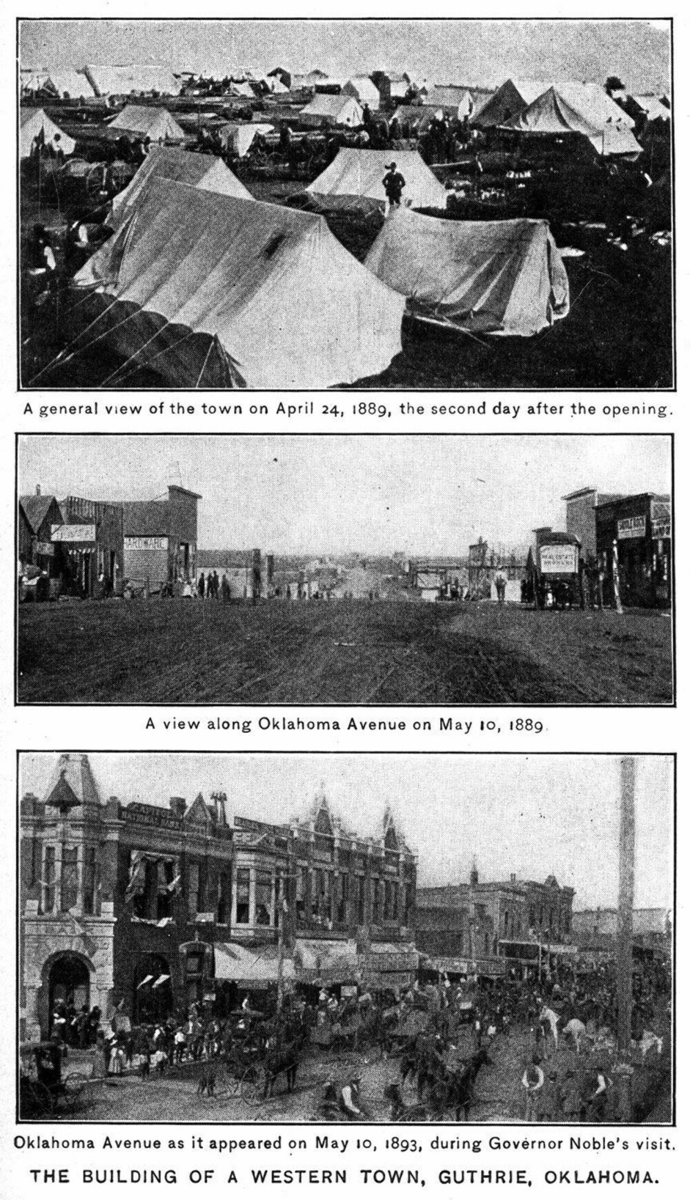 <b>VILLE VESTEN:</b> Oklahoma Avenue i byen Guthrie i mai 1893. <b>VILLE VESTEN:</b> Oklahoma Avenue i byen Guthrie i mai 1893.