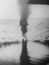 Det tyske skipet Herman Künne i flammer. Det tyske skipet Herman Künne i flammer.