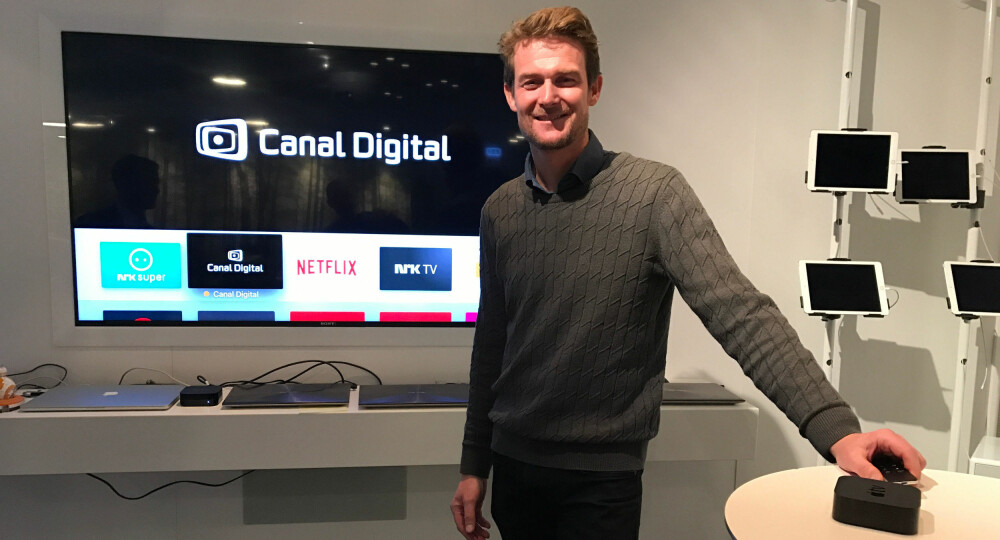 NY APP: Produktutviklingsdirektør Marius Bjerke i Canal Digital presenterte appen Canal Digital på Apple TV for pressen onsdag formiddag. NY APP: Produktutviklingsdirektør Marius Bjerke i Canal Digital presenterte appen Canal Digital på Apple TV for pressen onsdag formiddag.