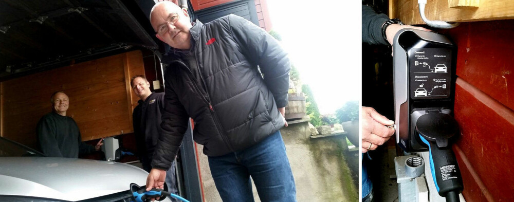 FØLGER FORSKRIFTENE: Bjarne Johannessen har kjørt hybridbil i over to år. Nå kommer hjemmeladeren på plass. Elektriker Helge Rognes og Montør Allan Monrad regner med at de vil få mye å gjøre i årene som kommer. FØLGER FORSKRIFTENE: Bjarne Johannessen har kjørt hybridbil i over to år. Nå kommer hjemmeladeren på plass. Elektriker Helge Rognes og Montør Allan Monrad regner med at de vil få mye å gjøre i årene som kommer.