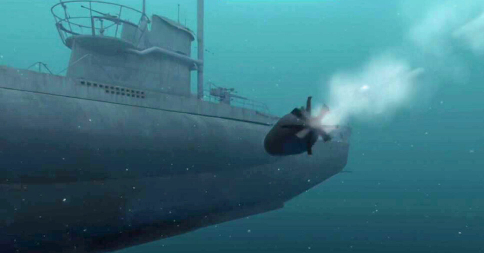 Den siste torpedoen treffer. Den siste torpedoen treffer.