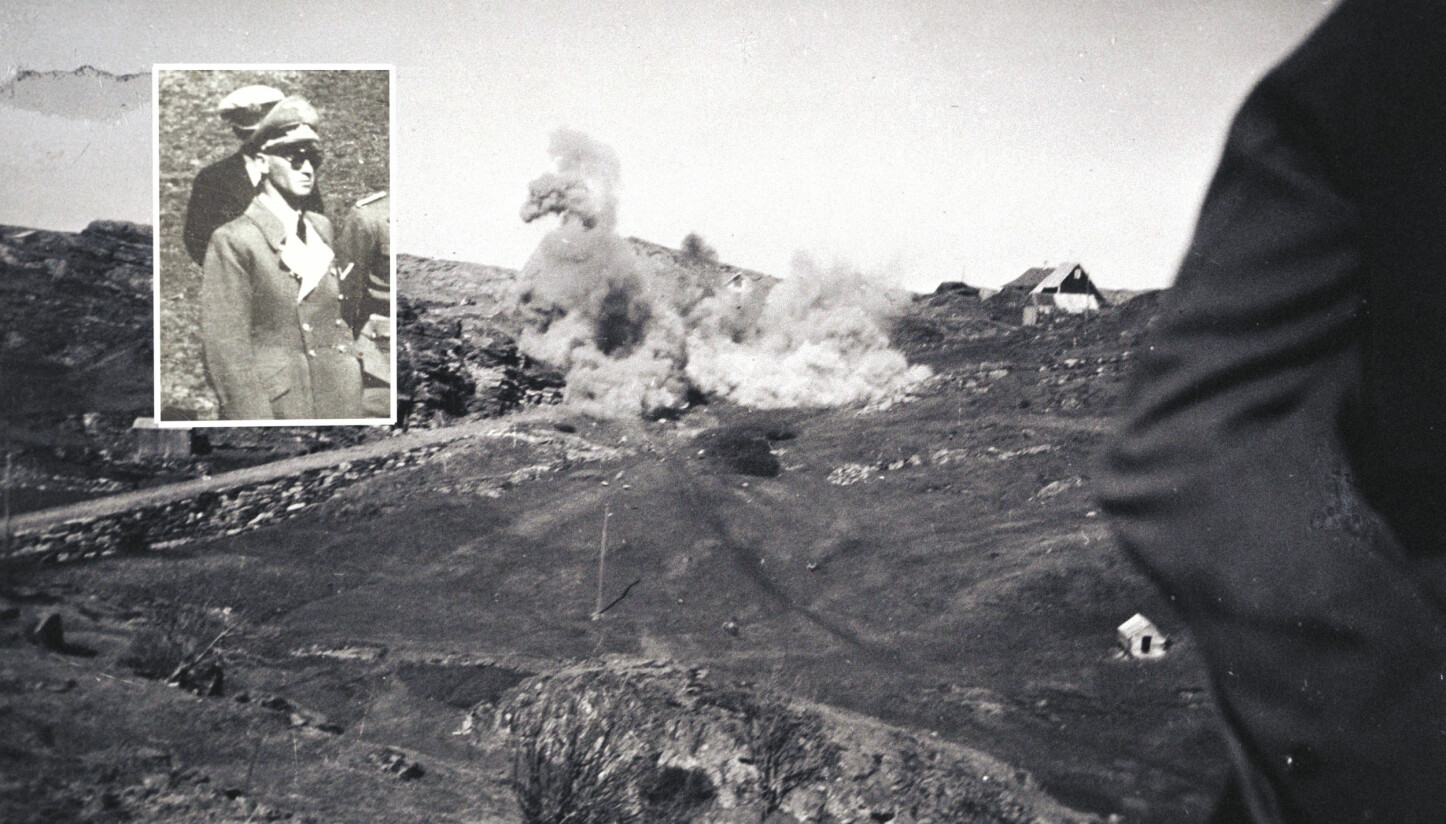 <b>HEVN:</b> Josef Terbovens (innrammet) hevn etter norske motstandsmenn tok livet av to tyske soldater ble brutal for bygda Telavåg. Her et bilde av tyskerne som utfører sprengninger og jevner bygda med jorden. <b>HEVN:</b> Josef Terbovens (innrammet) hevn etter norske motstandsmenn tok livet av to tyske soldater ble brutal for bygda Telavåg. Her et bilde av tyskerne som utfører sprengninger og jevner bygda med jorden.