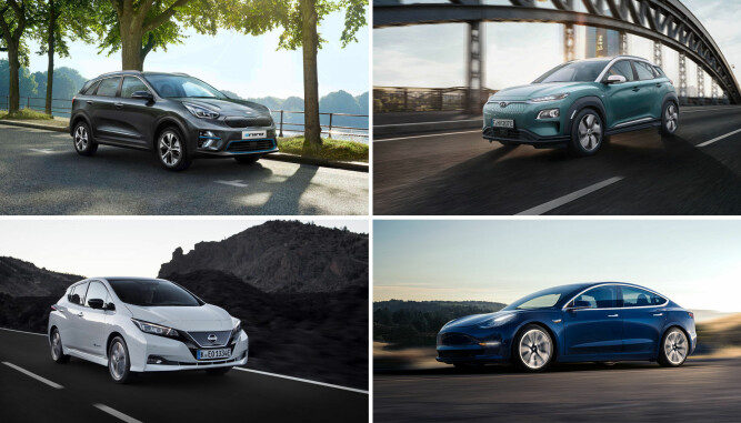 <b>FIRKLØVER:</b> Kia e-Niro, Hyundai Kona Electric og Model 3 er alle seriøse utfordrere til Nissan Leaf. Leafen er den eneste elbilen nordmenn i skrivende stund kan få tak i på relativt kort tid, men fra 2019 begynner konkurrentene å rulle sine produkter ut på norske veier. <b>FIRKLØVER:</b> Kia e-Niro, Hyundai Kona Electric og Model 3 er alle seriøse utfordrere til Nissan Leaf. Leafen er den eneste elbilen nordmenn i skrivende stund kan få tak i på relativt kort tid, men fra 2019 begynner konkurrentene å rulle sine produkter ut på norske veier.