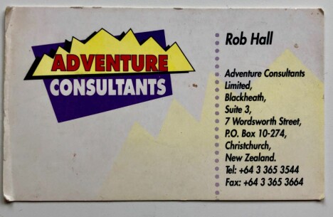 <b>FOR SENT Å RINGE:</b> Rob Halls visittkort, slik det ble overlevert i 1994. <b>FOR SENT Å RINGE:</b> Rob Halls visittkort, slik det ble overlevert i 1994.