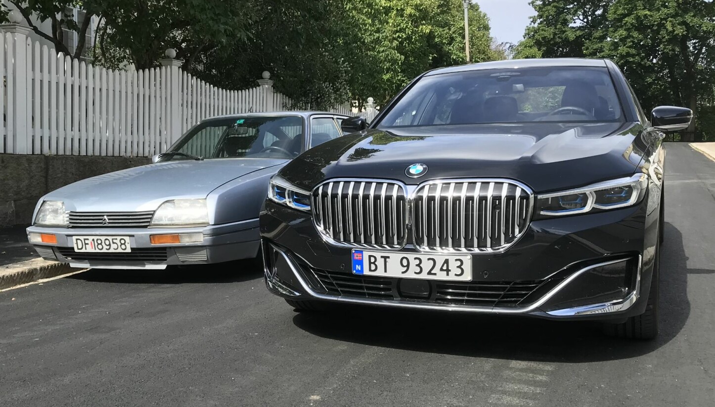 GRILLSESONGEN: 7-seriens store nyregrill er omdiskutert. Fronten er blitt enorm og en aldrende Citroën CX blir en markkryper i forhold. GRILLSESONGEN: 7-seriens store nyregrill er omdiskutert. Fronten er blitt enorm og en aldrende Citroën CX blir en markkryper i forhold.