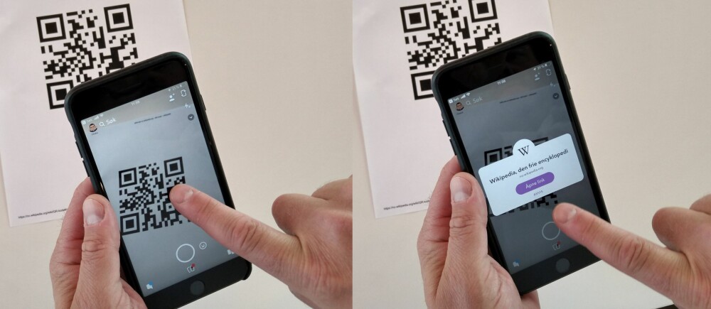 <b>QR-KODER:</b> Snapchat kan du også bruke til å lese av QR-koder. <b>QR-KODER:</b> Snapchat kan du også bruke til å lese av QR-koder.