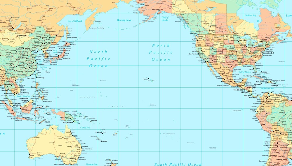 <b>KJEMPESTORT:</b> Stillehavet dekker et større areal enn alle landmassene på jorden til sammen. <b>KJEMPESTORT:</b> Stillehavet dekker et større areal enn alle landmassene på jorden til sammen.
