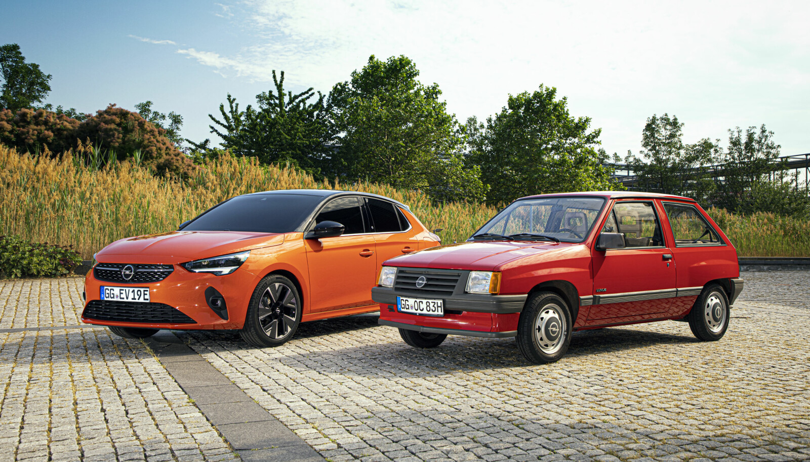 <b>GENERASJONER:</b> Opel Corsa fra 1983 og nye Corsa-e. <b>GENERASJONER:</b> Opel Corsa fra 1983 og nye Corsa-e.