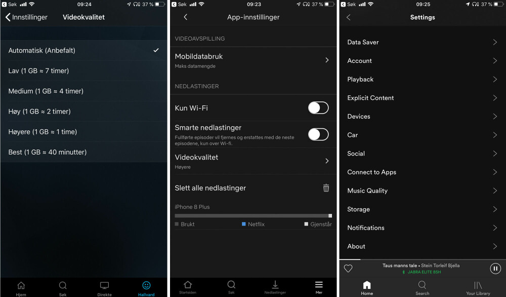 <b>BEGRENS MOBILDATA-BRUKEN:</b> De fleste apper har muligheter som gjør at du kan strupe bruken av mobildata. NRK forteller deg faktisk hva du kan forvente å spare (til venstre). <b>BEGRENS MOBILDATA-BRUKEN:</b> De fleste apper har muligheter som gjør at du kan strupe bruken av mobildata. NRK forteller deg faktisk hva du kan forvente å spare (til venstre).